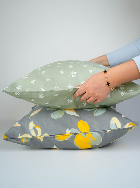Floral Cushion Grey Linen 50x50 cm