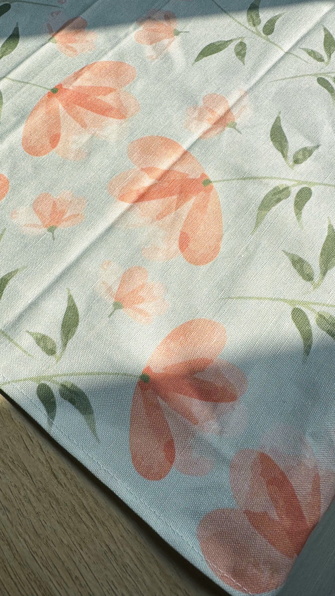 Orange Floral Linen Canvas Runner 100×34 cm.