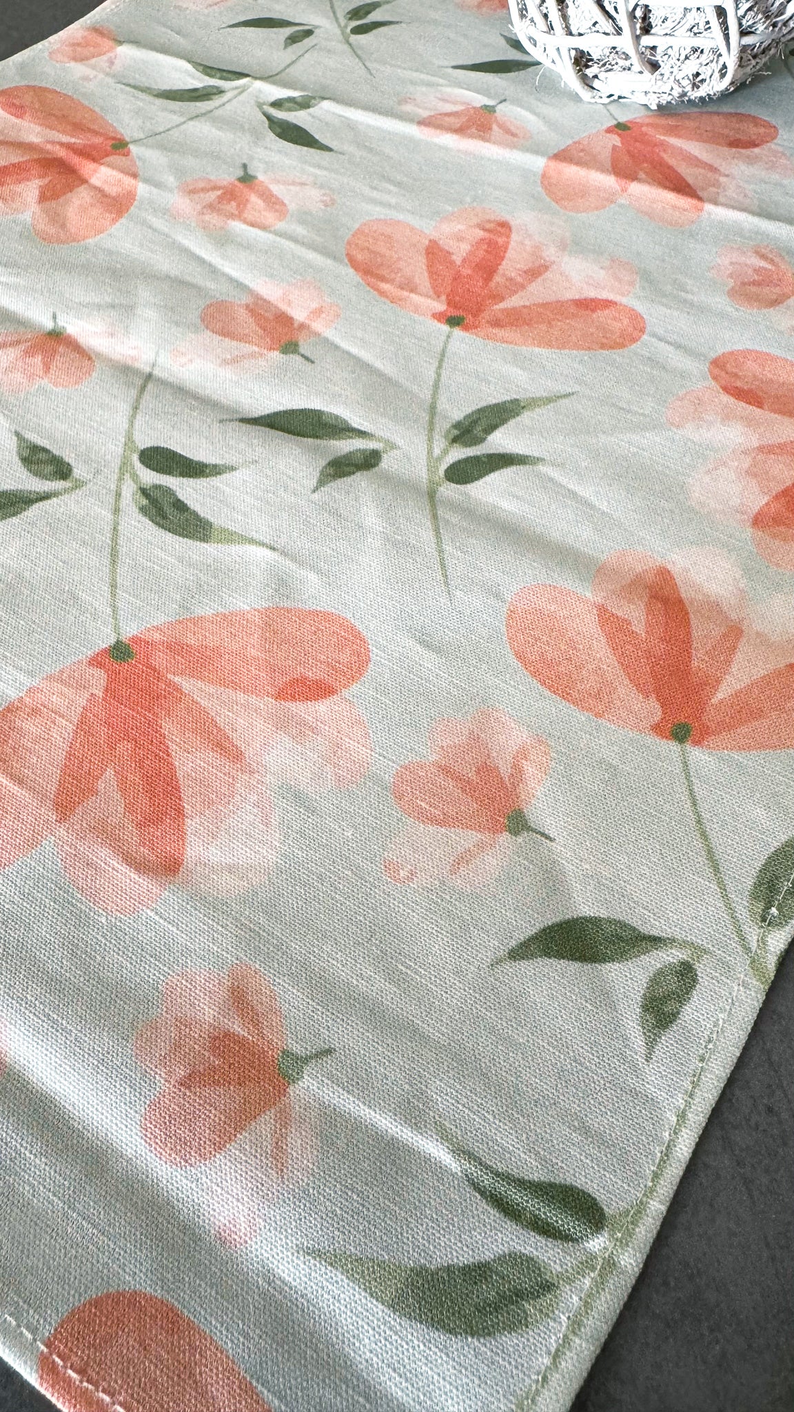 Orange Floral Linen Canvas Runner 100×34 cm.