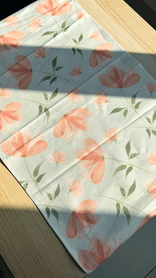 Orange Floral Linen Canvas Runner 100×34 cm.
