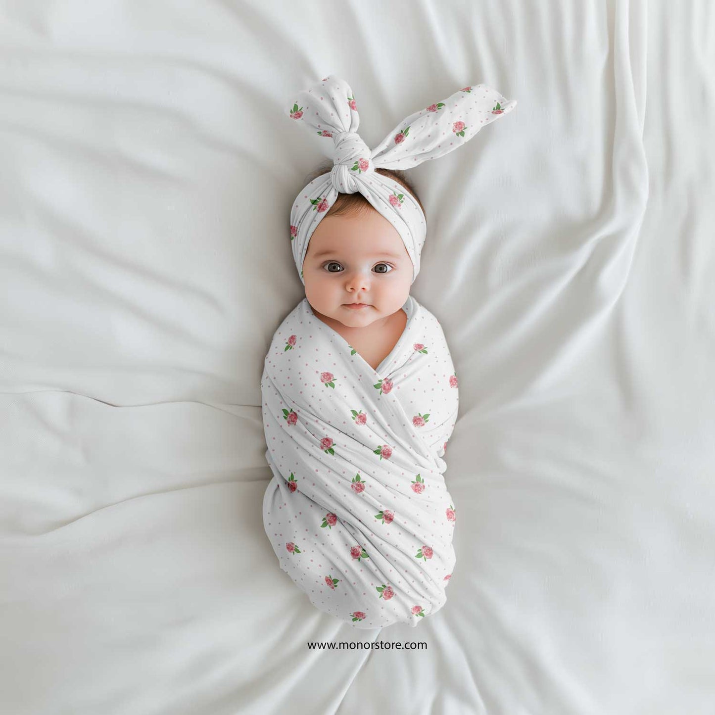 Sweet Blossom – Swaddle + Headband -White