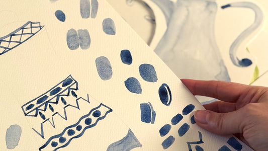Dusty blue and sage green color palette for home textile design by Monor Design