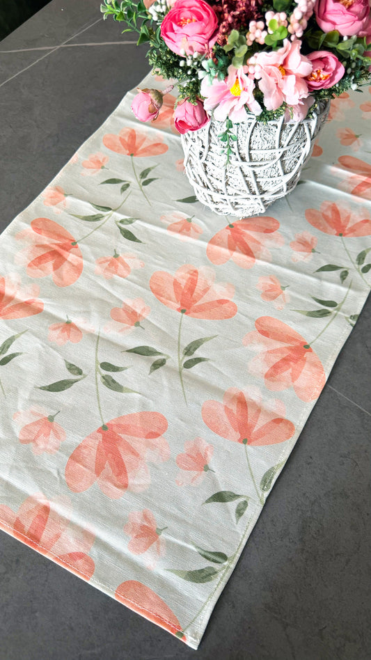 Orange Floral Linen Canvas Runner 100×34 cm.