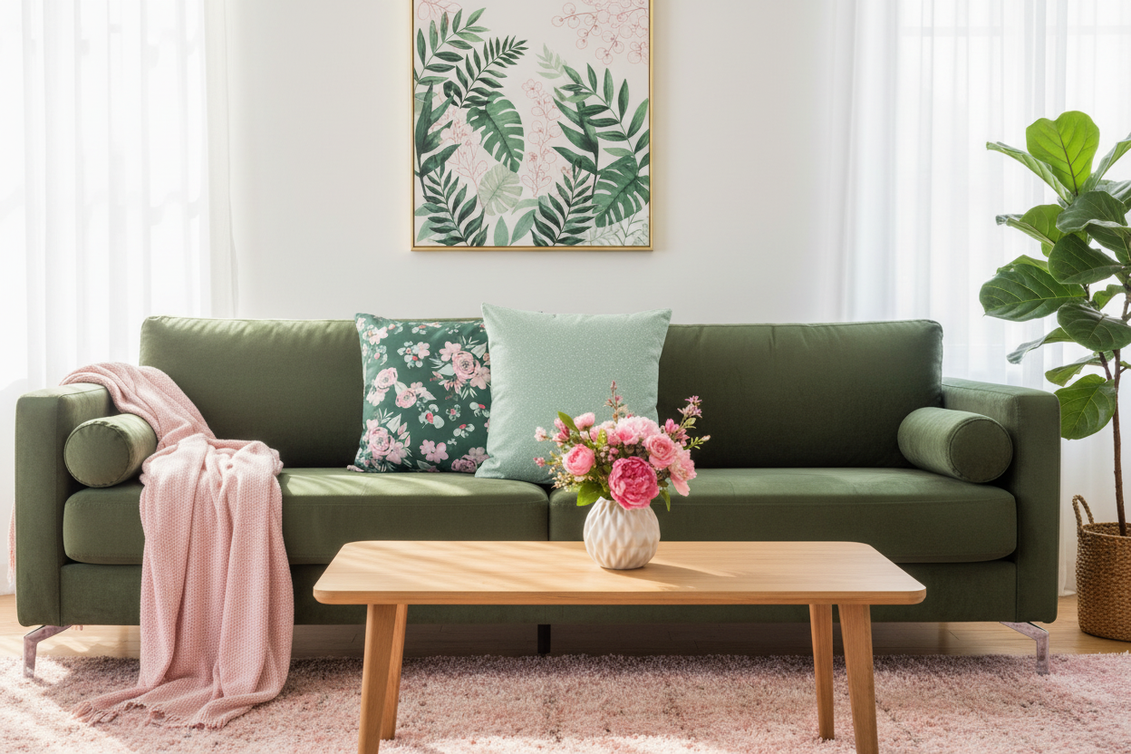 Mint and Floral Cushions Together