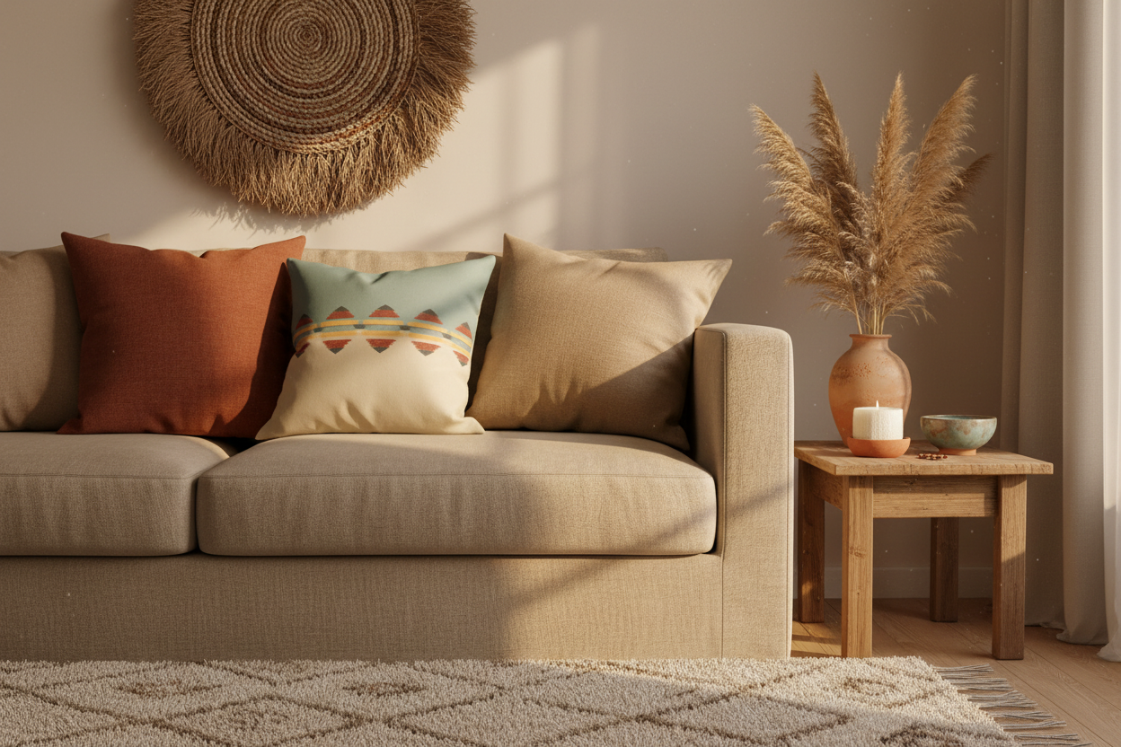 Sadu Cushion in Boho Living Room