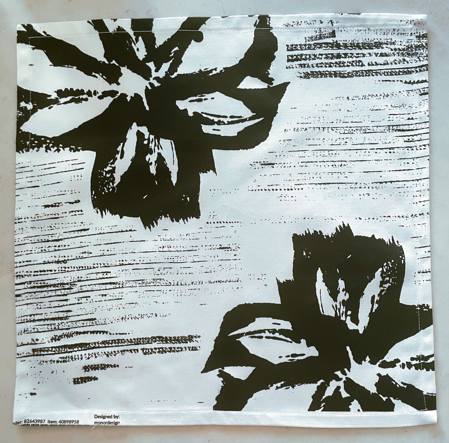 B&W Flower Napkins Set Of 2