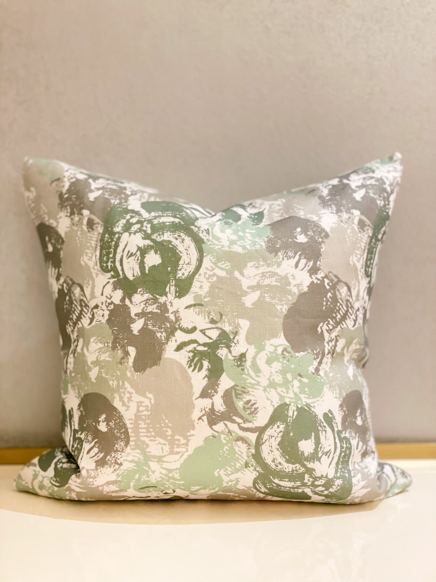 Brush strokes flowers -Green Cushion